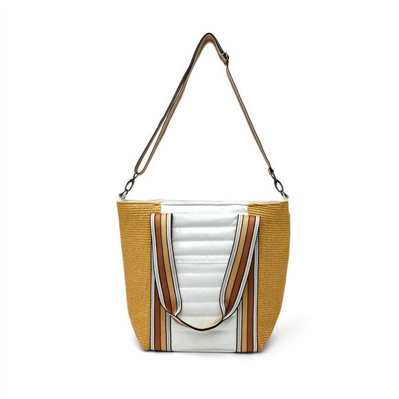 NEW THINK ROYLN sunset tote bag in dune raffia/ white